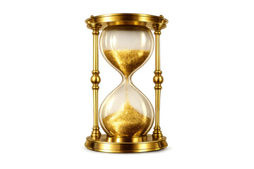 Golden vintage hourglass dropping sand, measuring time passing, deadline concept, time management, valuable moments