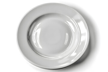 Empty ceramic round plate isolated on white background. View from above.