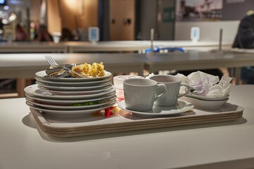 Plates, used dishes in a pile