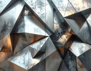 Metallic geometric pattern. Polygonal shapes create a reflective and modern surface with abstract design