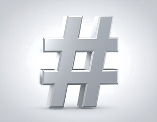 Obraz premium Metallic hashtag symbol. Angular, 3D, reflective surface. Isolated on light gray background, with faint drop shadow