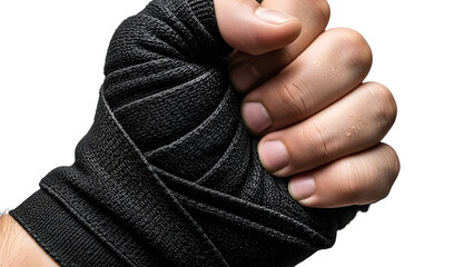 Detailed close-up of an athlete hand wrapped with sports grip tape, representing training, preparation, injury prevention, and performance in evergreen sports content. Isolated on White background