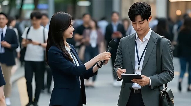 Female Reporter Conducting Street Interview