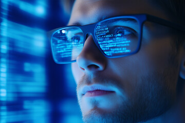 Focused tech enthusiast immersed in digital code