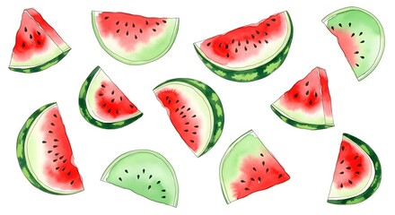 Fresh Watermelon Slices on White Background