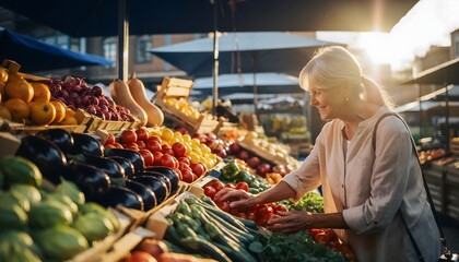Grandma Choosing Fresh Produce. Elderly People Moments Healthy Life