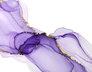 Flowing abstract artwork with swirling purple and gold colors against a black background