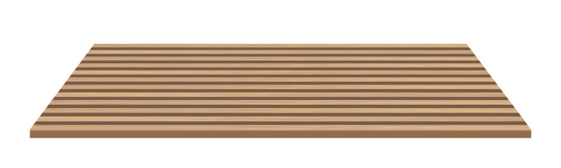 Realistic wooden board or table with striped natural grain texture in perspective view for product display, mockups, retail showcase,  background templates. Vector illustration