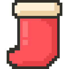 Christmas Pixel Art Icon Set with Santa Claus Snowman and Holiday Decorations