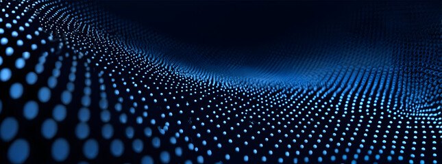 3D abstract dark blue background with dots pattern vector design, technology theme, dimensional dotted flow in perspective, big data, nanotechnology.