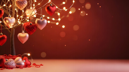 Valentine Heart Lights Background Romantic Love Fairy Lights Dark Red Transparent PNG