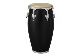 Conga drum, black shell with natural skin head, isolated with a transparent background. Generating music for celebrations