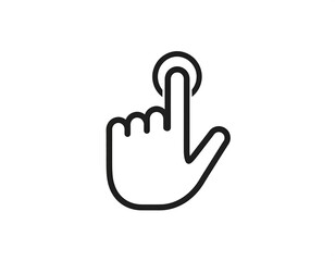 Graphic image of a hand with extended index finger touching a circle on a white background