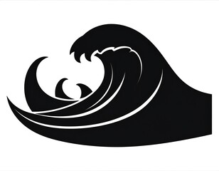 Graphic illustration of a dark wave cresting, with smaller waves behind, on a white background, vector silhouette