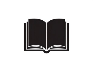 Graphic silhouette of an open book with its pages and spine visible against a white background