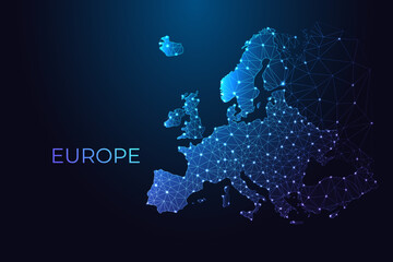 Europe digital map with glowing network nodes and modern typography, vector illustration. © Inna