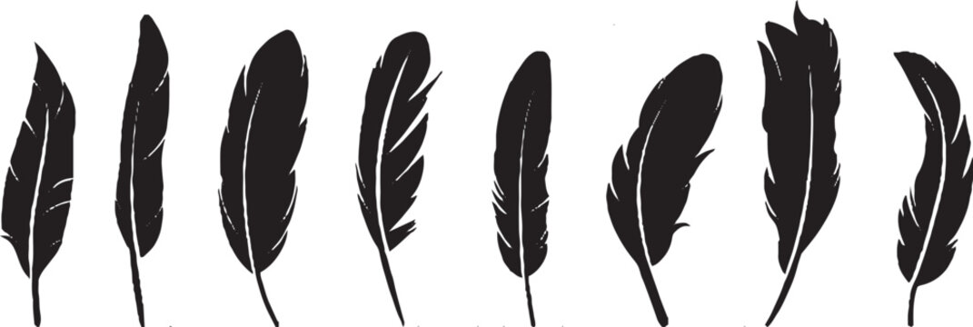 Pen feather icon simple style vector image. Feathers vector set in a flat style. isolated feathers silhouette.