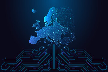 Digital Europe map with network connections and circuit board technology vector