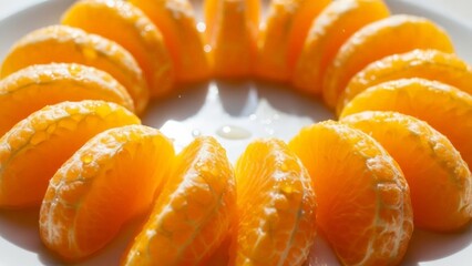 Close-up view of juicy orange segments arranged in a circle