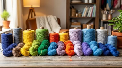 Colorful Yarn Skeins and Bundles for Knitting and Crafting Hobbies