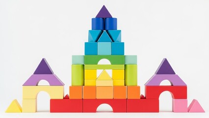 Colorful Wooden Building Blocks Assembled Into A Castle Structure