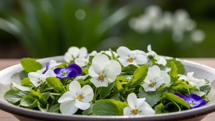 Delicate White Pansies Blooming in a Garden Arrangement