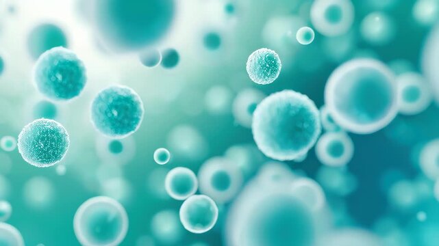 Microscopic Marvels: Captivating image of spherical cells, each a universe of intricate detail, floating within a world of abstract art and subtle hues. 