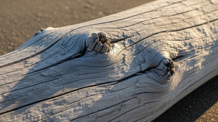 Detailed Textured Weathered Driftwood Close-up on a Beach