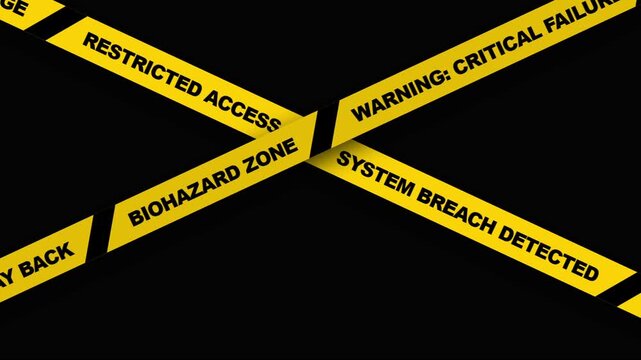 Yellow warning tape crossing animation on dark background for security and danger concepts