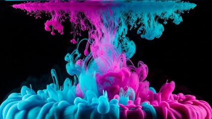 Dynamic Swirl of Pink and Blue Ink Exploding Underwater