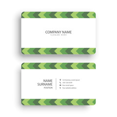 Business card design with green arrows pattern.
