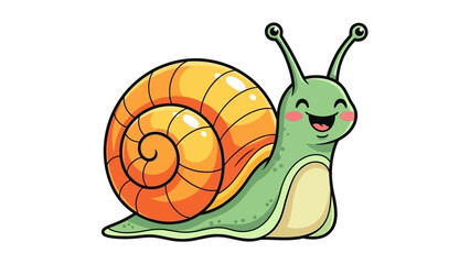 Cute cartoon snail character with a flower in the garden illustration © Yusuf