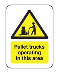 Pallet Truck Safety Warning Sign for Industrial Workspaces and Warehouses - High Quality Vectorial Stock Image