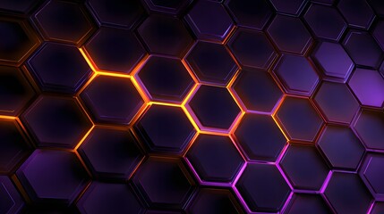 Abstract Hexagonal Background with Glowing Edges and Purple Hues.