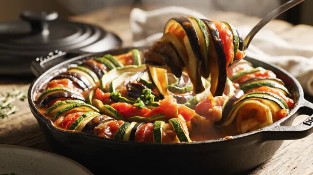 Delicious Vegetable Tian Dish Being Served.