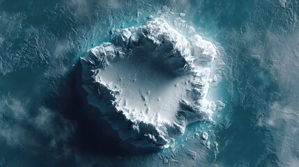 Aerial View of a Frozen Caldera in Antarcticas Harsh Landscape.