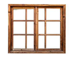 Close-up view of a detailed wooden window frame with multiple panes against a black backdrop