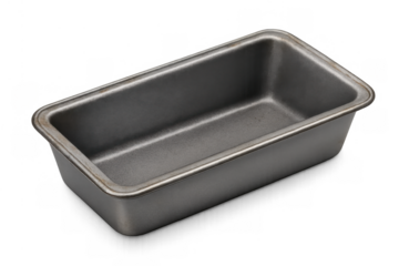 Empty metal loaf pan for baking bread, cakes, and quick breads, ready for kitchen food preparation on transparent background