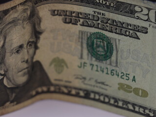 Twenty us dollars close up. American money.