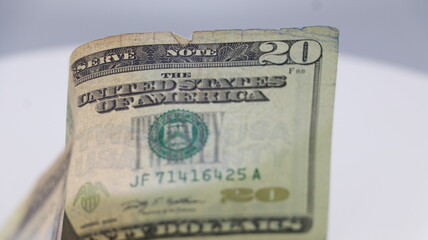 Twenty us dollars close up. American money.
