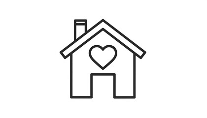 Fototapeta premium Minimalist line drawing of a house with a heart shape in the center, chimney, and a white background
