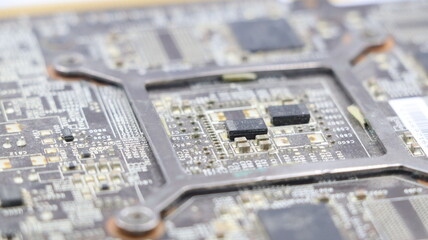 Microcircuit close-up. Part of an old video card
