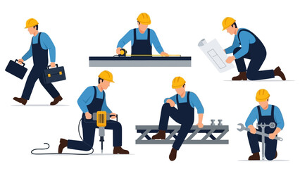 Skilled Construction Worker Performing Various Tasks with Tools and Equipment