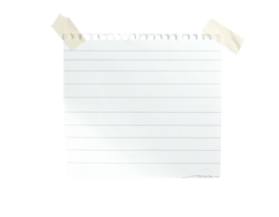 A blank lined paper torn from a notepad, taped to an invisible surface
