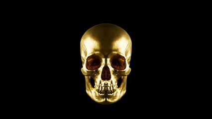 Luxury Golden Human Skull Isolated on Black Background