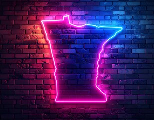 Minnesota's neon silhouette glows against a dark brick wall, transitioning from pink to blue