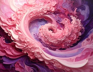 Pink, purple, and white swirls create an abstract, textured, and fluid-like appearance with a soft and swirling design