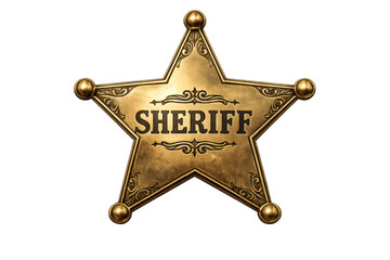 Sheriff badge star representing law enforcement, authority, justice, and protection in the wild west, transparent background