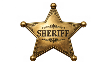 Sheriff badge star representing law enforcement, authority, justice, and protection in the wild west, transparent background