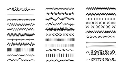 A collection of hand-drawn line borders, dividers, and graphic elements for creative designs and